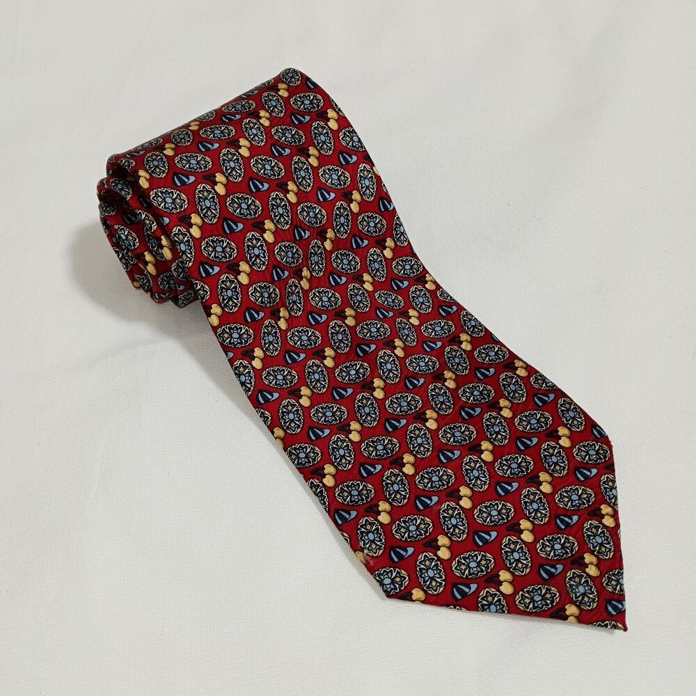 Korean Air Vintage Mens Silk Necktie Red Blue Made In Korea 59" X 4"